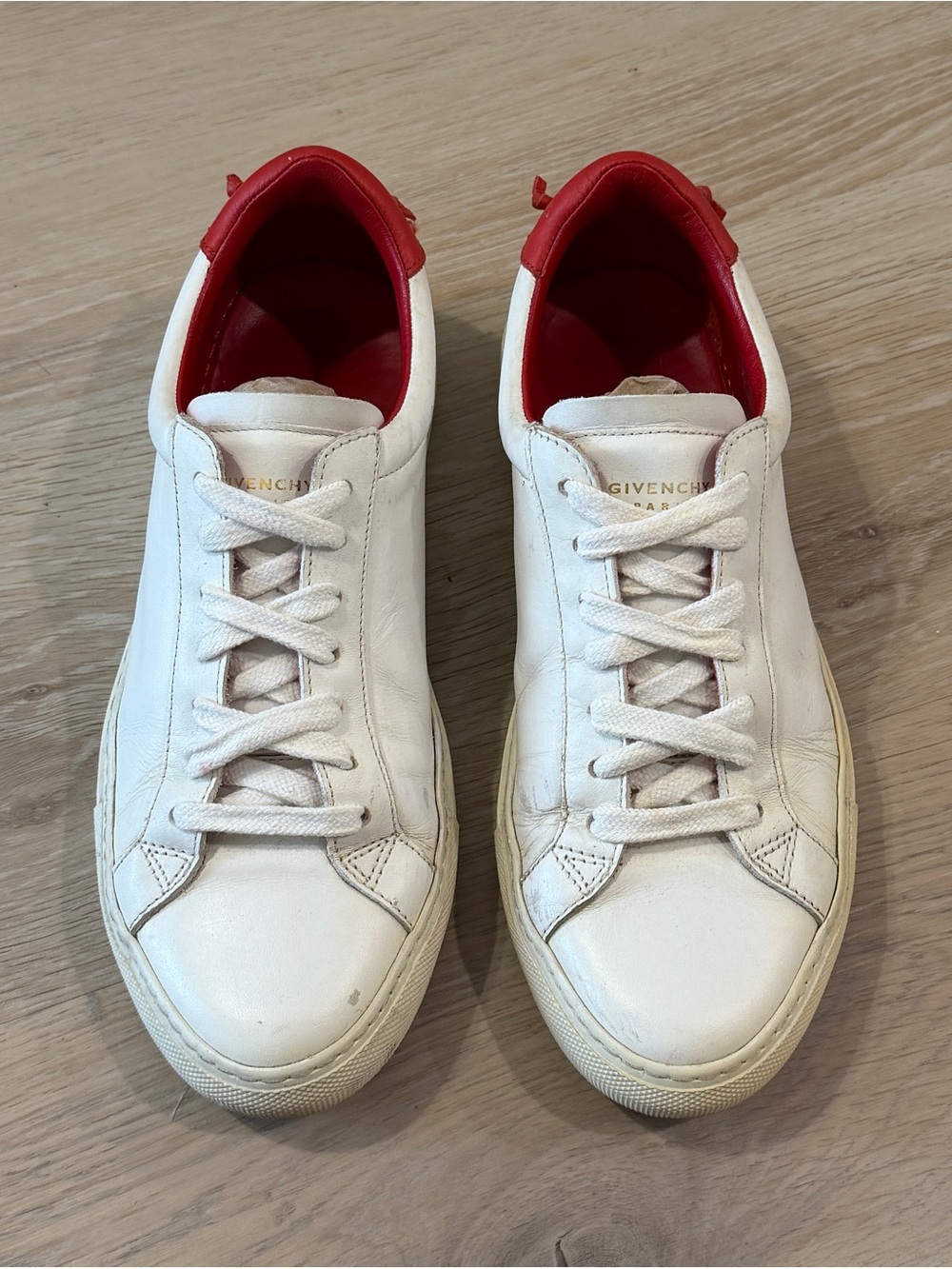 Givenchy White Leather Low-Top Sneakers with Red Lining